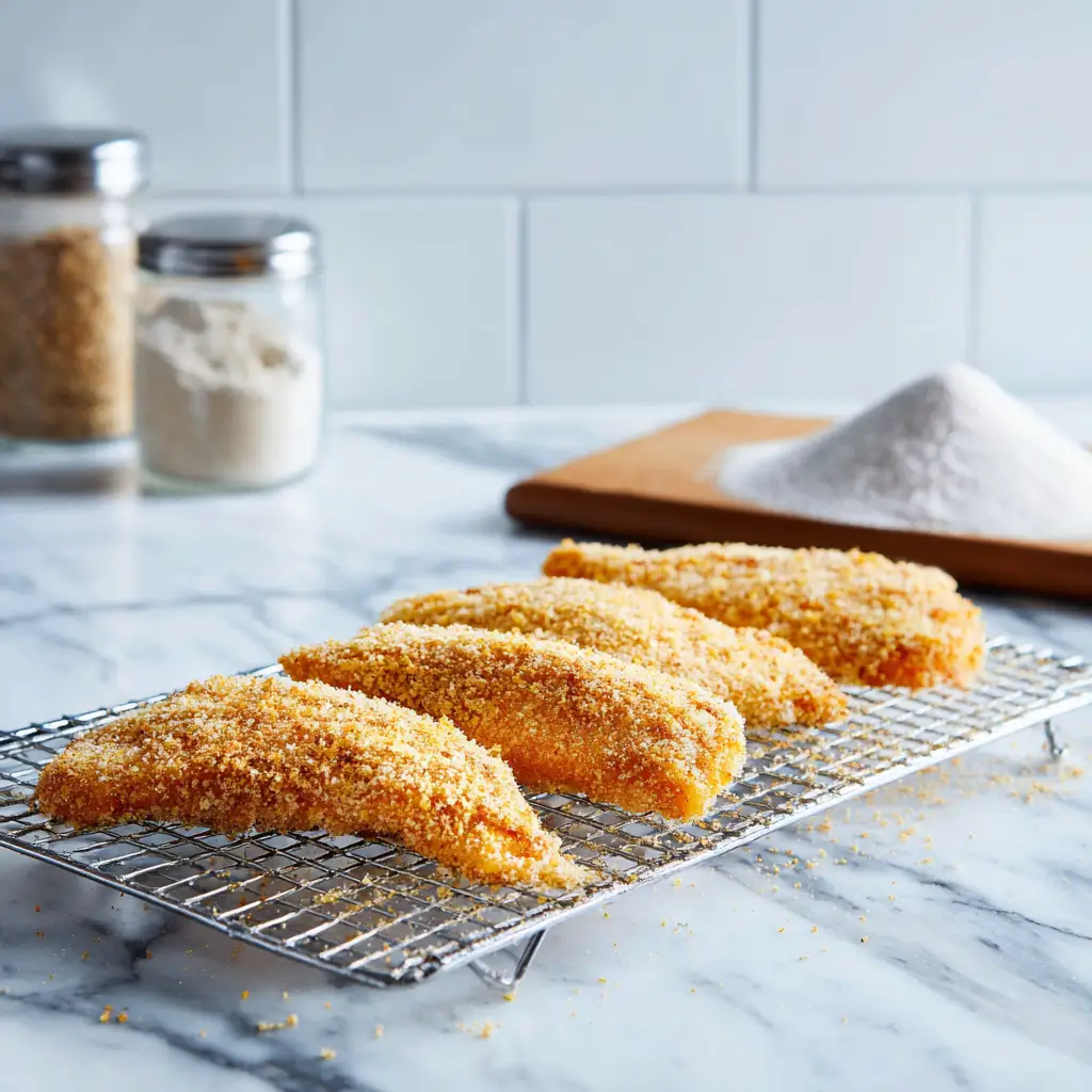breaded fish prepared for frying in a fried fish recipe
