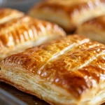 Golden puff pastry fresh out of the oven with flaky, crisp layers.