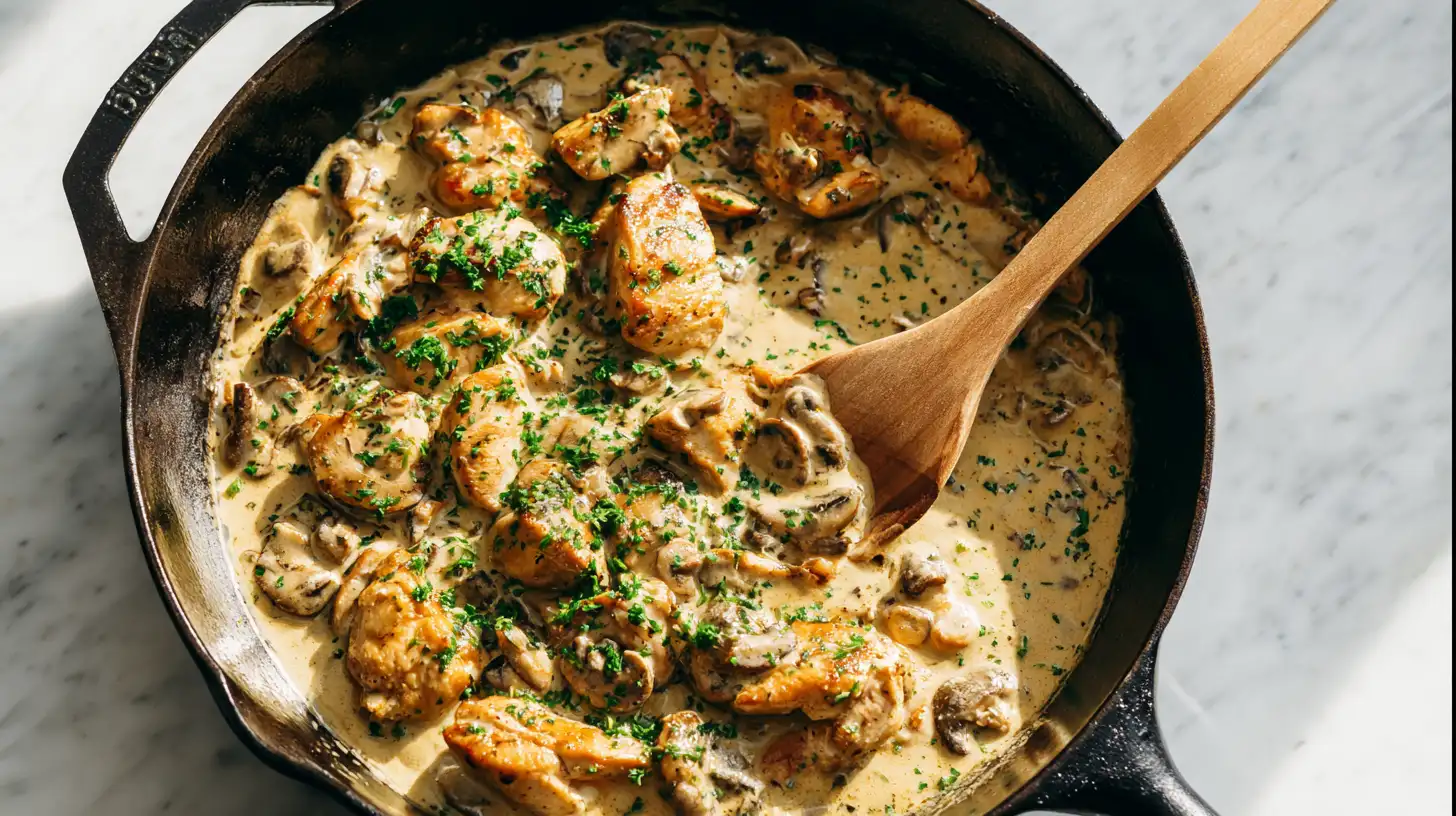 Preparing chicken marsala without wine in a skillet