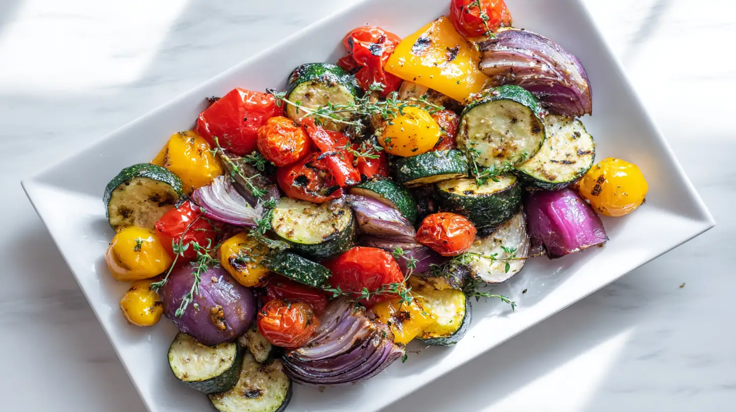 Roasted vegetables for Italian slider pairings with caramelized edges overhead view