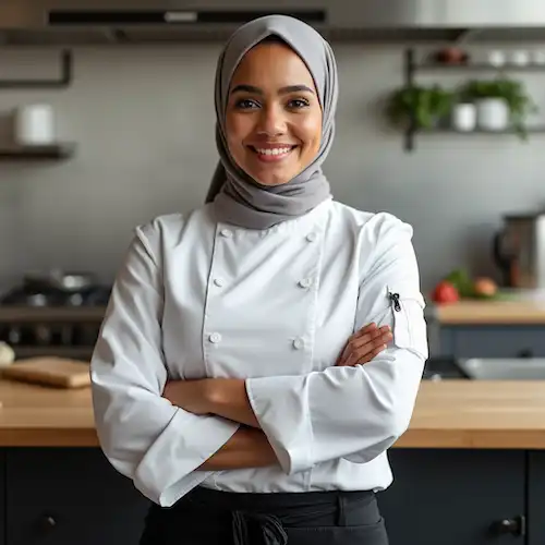 Cartoon-style avatar of Nor, the virtual chef, wearing a chef’s hat and apron with a friendly smile, symbolizing culinary guidance and creativity.