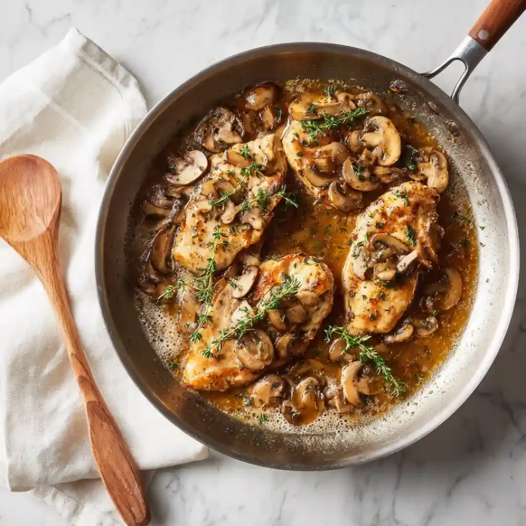 Preparing chicken marsala without wine in a skillet