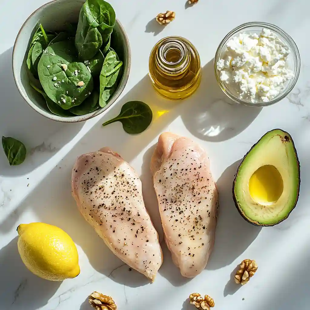 Ingredients for High-Protein Chicken and Spinach Salad