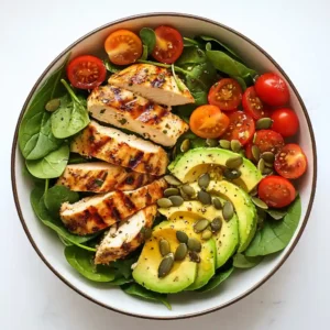 Served Chicken and Spinach Salad on Plate