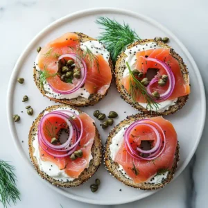 Whole grain bagel with lox and cream cheese