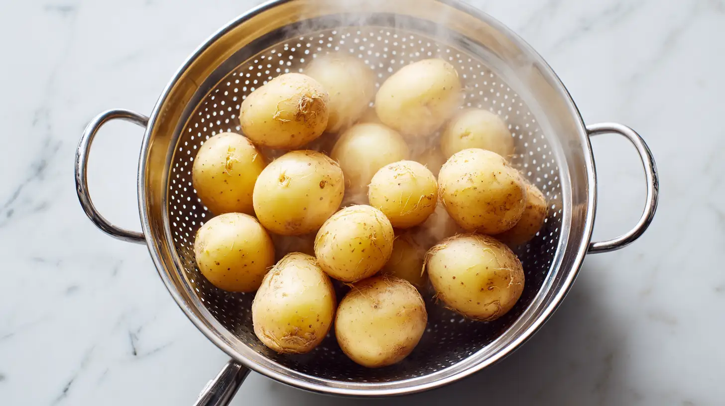 Boil potatoes before roasting—drained potatoes with roughened surfaces
