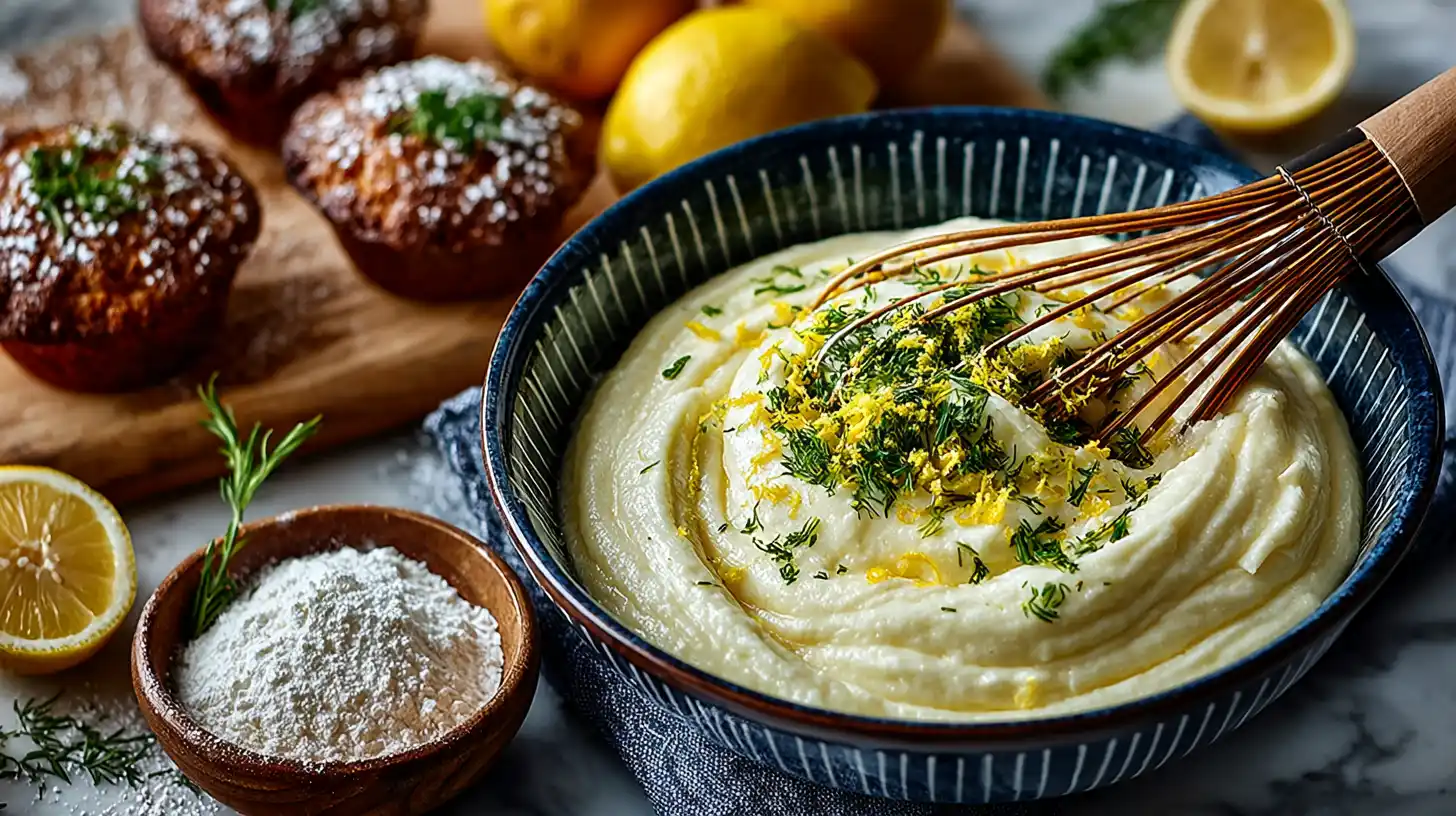 Lemon pound cake batter with fresh lemon zest in mixing bowl
