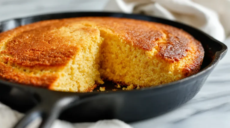 Authentic Southern golden-brown cornbread in a cast-iron skillet