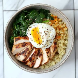 Chicken breakfast bowl with egg and veggies