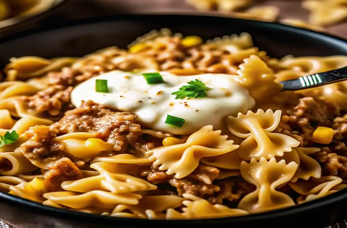 A Comforting Skillet Pasta with Creamy Ranch, Corn, and Peas
