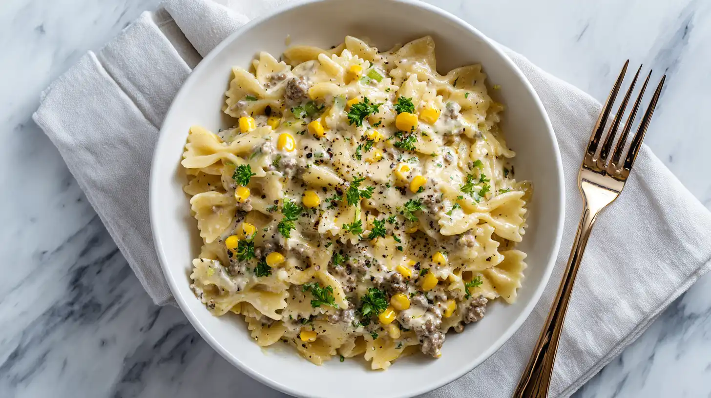 Creamy Ranch Beef Bowtie Skillet with Sweet Corn Magic: A One-Pan Family Favorite