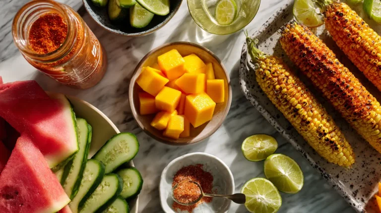 Tajin recipes featuring fresh fruit, grilled corn, and Mexican chili-lime seasoning