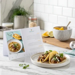 Recipe card for Garlic Butter Honey BBQ Beef Tacos