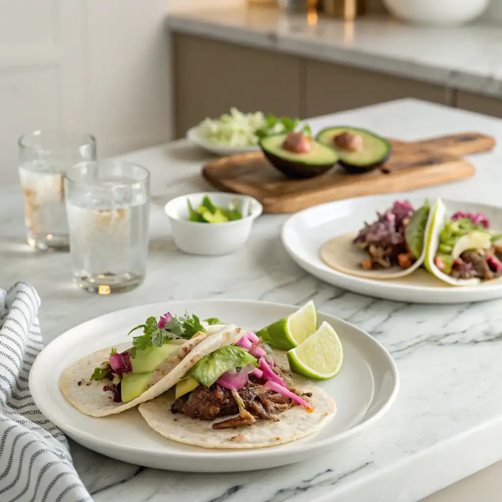 Plated Garlic Butter Honey BBQ Beef Tacos