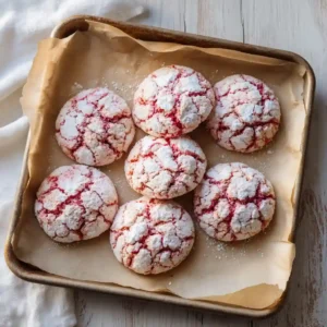 Recipe card for Strawberry Crinkle Cookies
