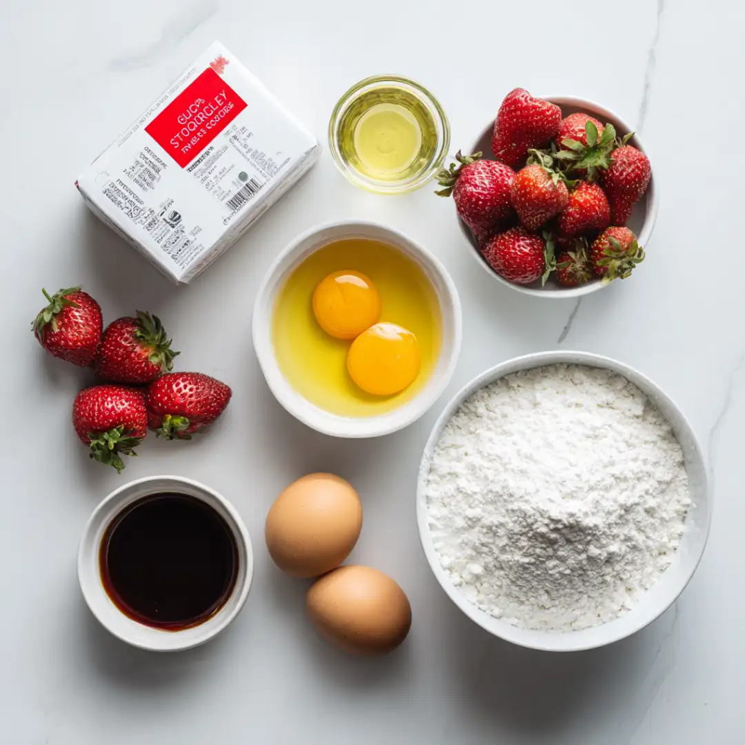 Strawberry crinkle cookie ingredients layout