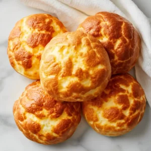 Fluffy cottage cheese cloud bread on marble countertop