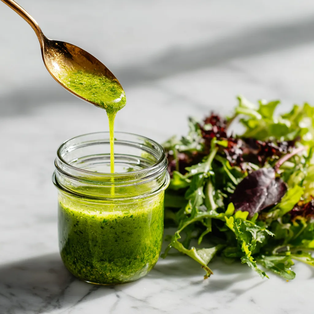 Bright Sorrel Vinaigrette fresh green sorrel recipe vinaigrette drizzled on salad