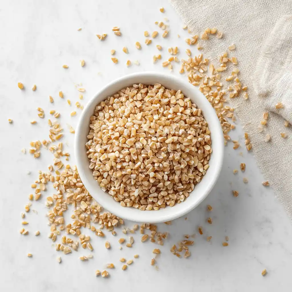how to cook bulgur wheat close-up of dry cracked bulgur grains on white marble