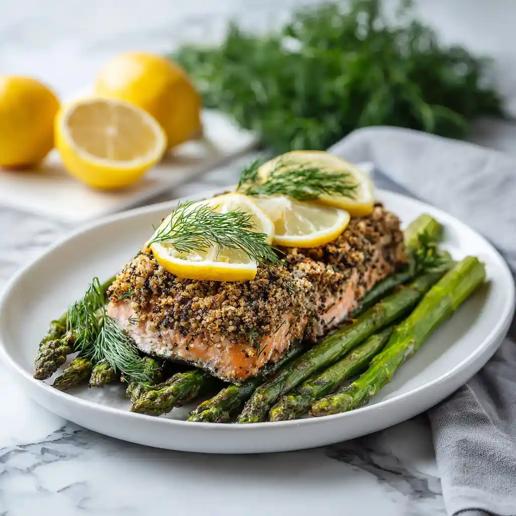 AIP Diet Herb-Crusted Salmon with Asparagus