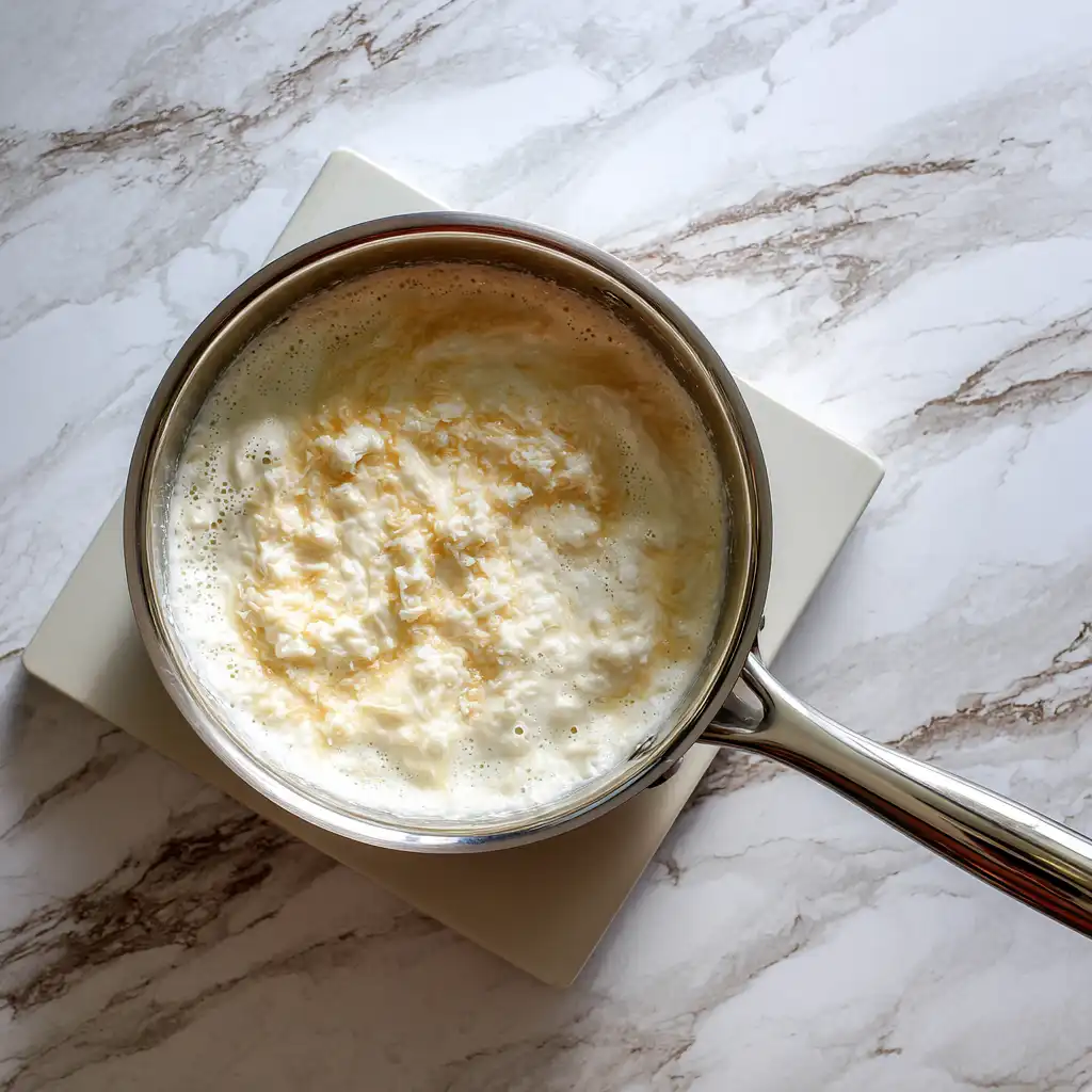 Step 2 homemade coconut cream pie coconut custard cooking in saucepan