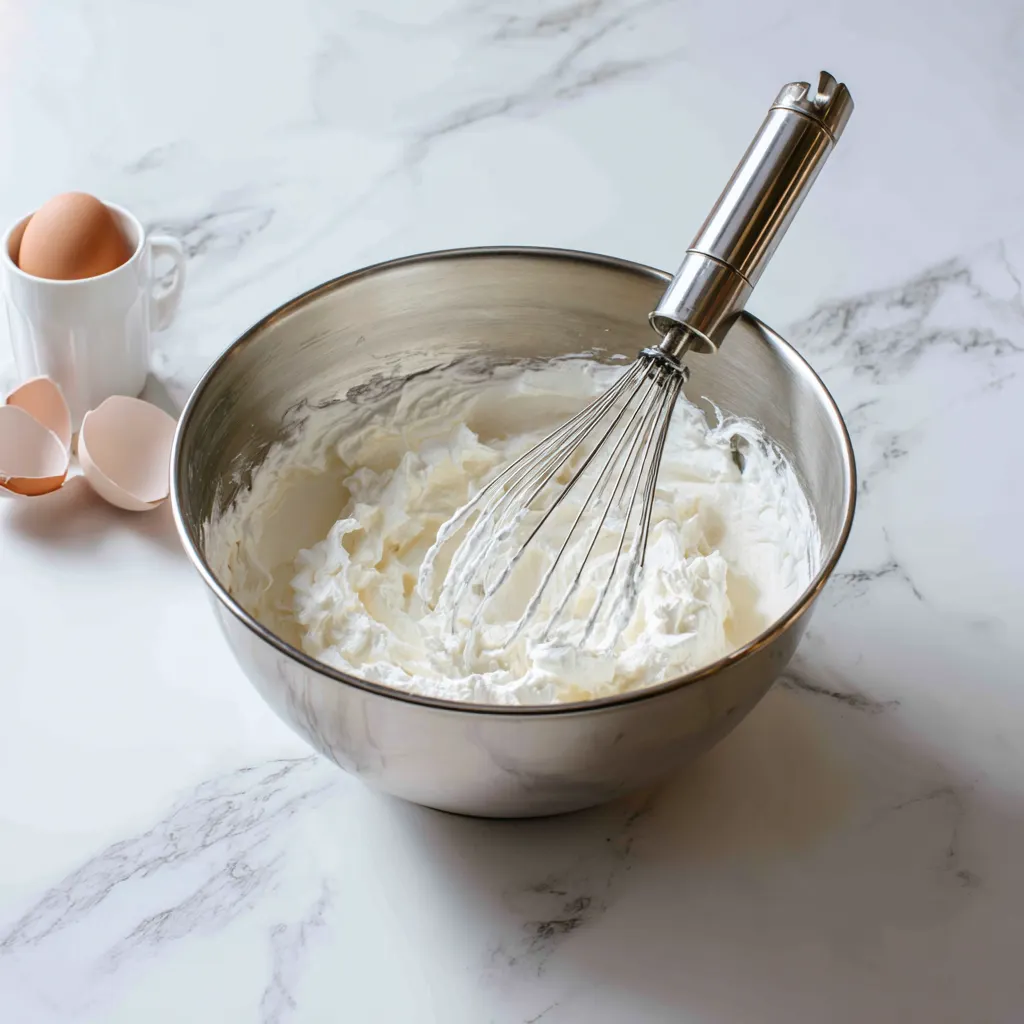 Step 3 homemade coconut cream pie whipped cream in chilled mixing bowl