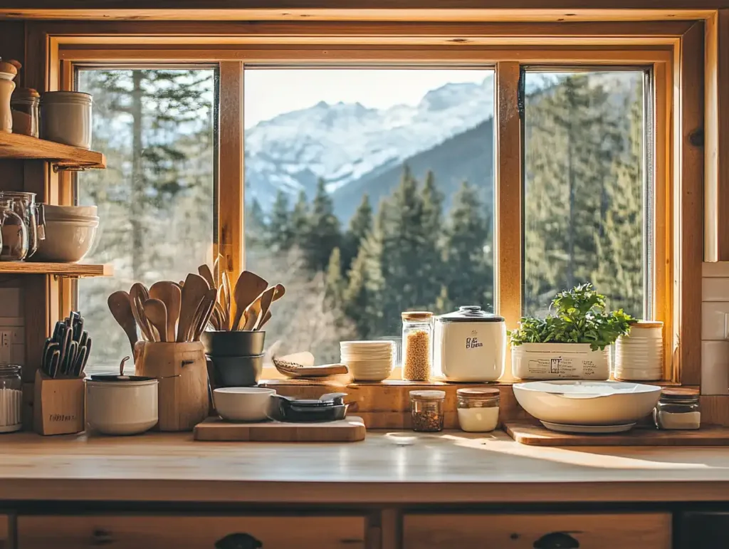 Separate utensils and cookware used for gluten-free food preparation in a clean kitchen environment.