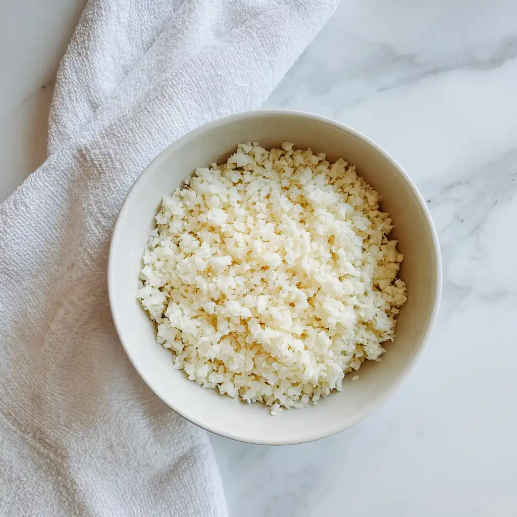 Cooling cooked cauliflower rice for BBQ Chicken Pizza on Cauliflower Crust