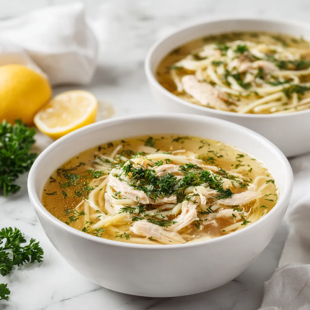 Classic Chicken Soup Recipe finished with fresh parsley or dill and a squeeze of lemon
