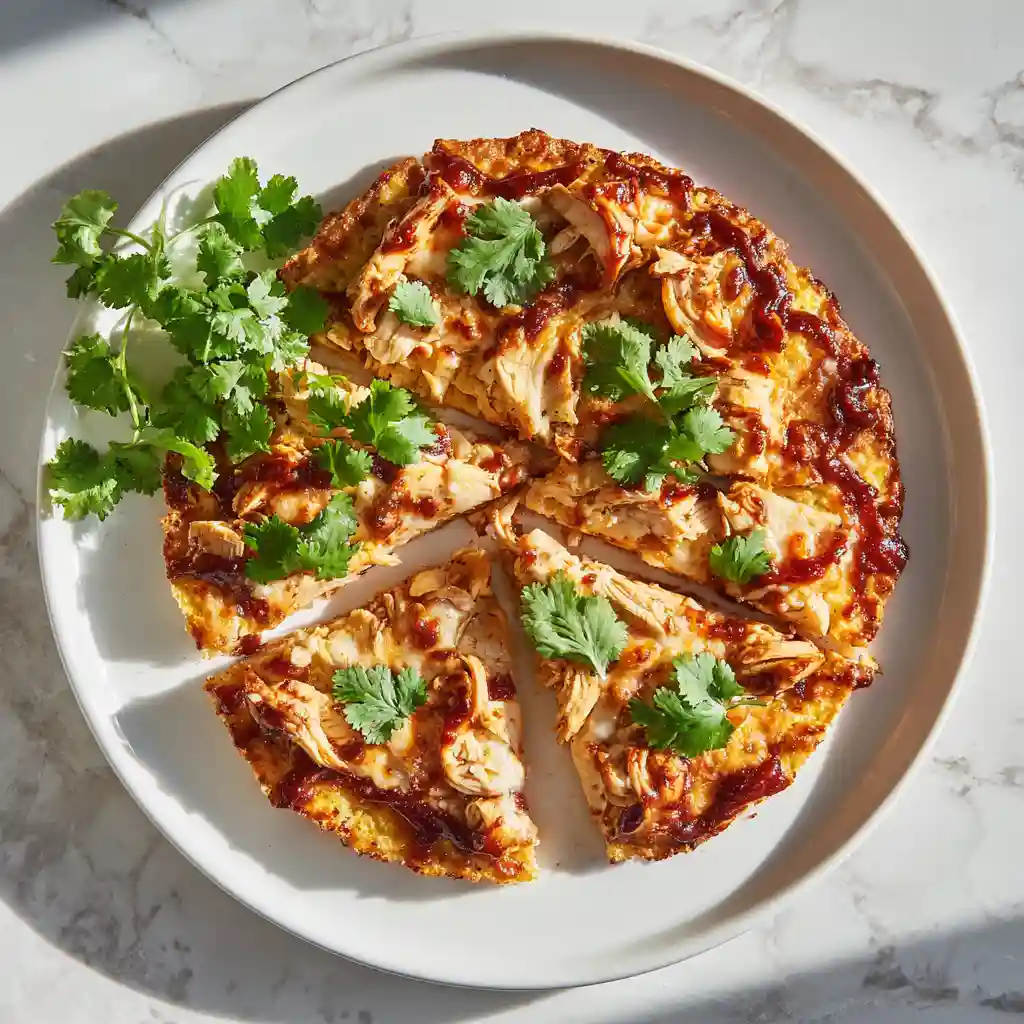Serving BBQ Chicken Pizza on Cauliflower Crust with fresh cilantro