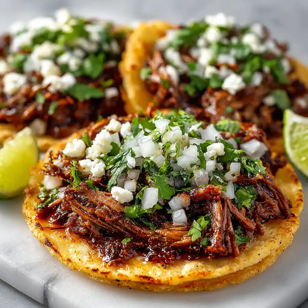 Traditional Mexican tacos suadero with tender rose meat and crispy edges