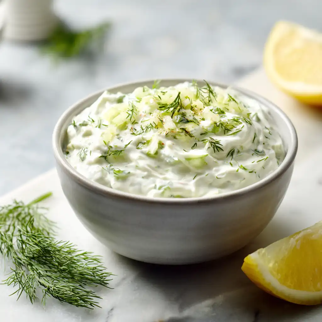 Fresh homemade Tzatziki Sauce for Greek Gyro Bowls