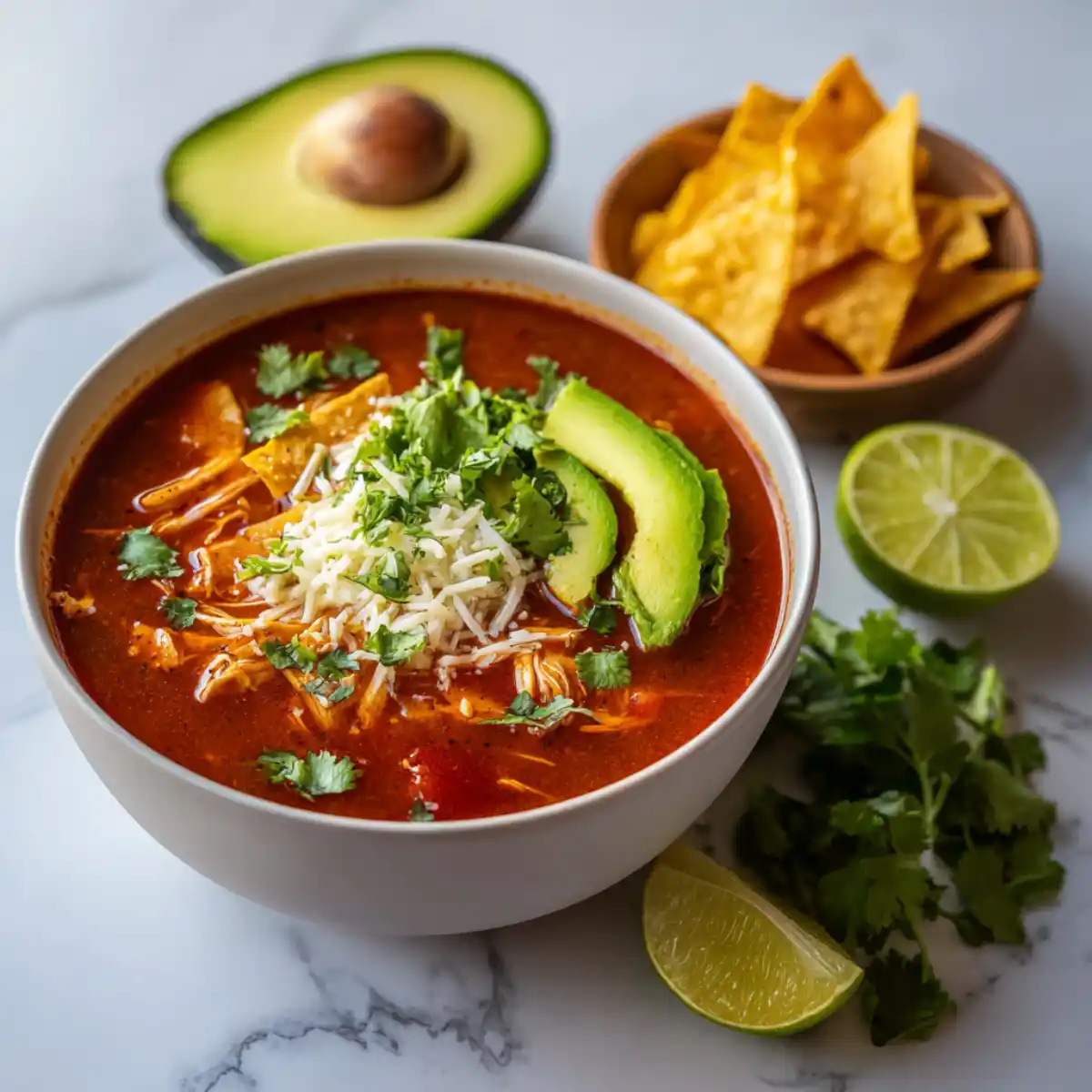 Chicken Tortilla Soup served with toppings bar