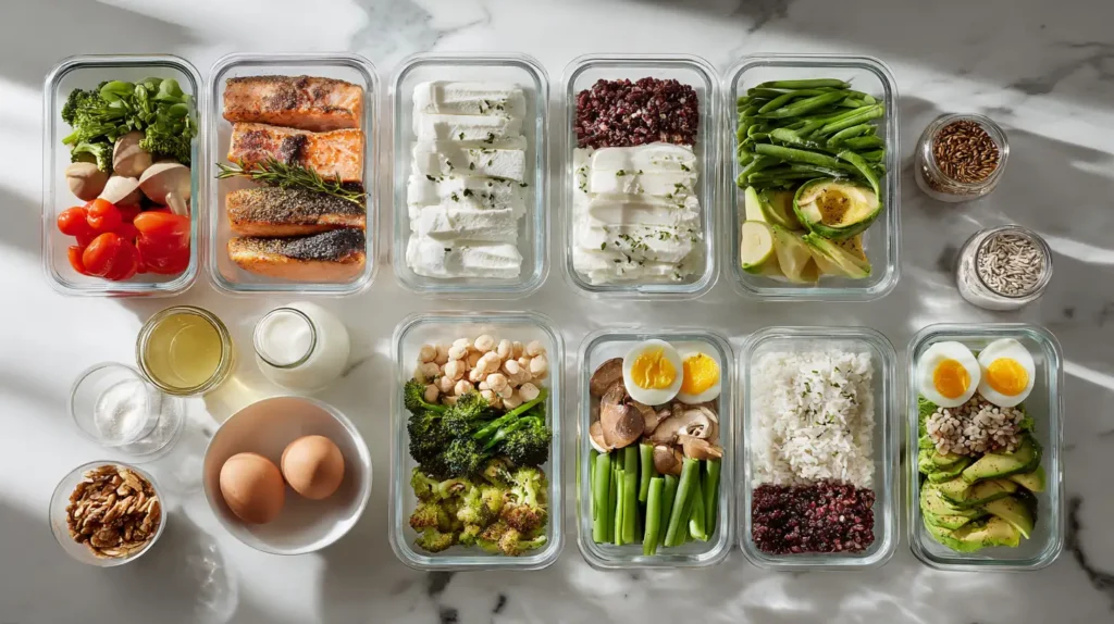 Meal prep recipes with organized make-ahead meals prepared for the week