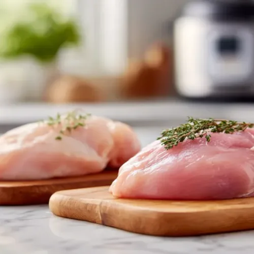 Chicken breast vs thigh slow cooker comparison showing both cuts cooked
