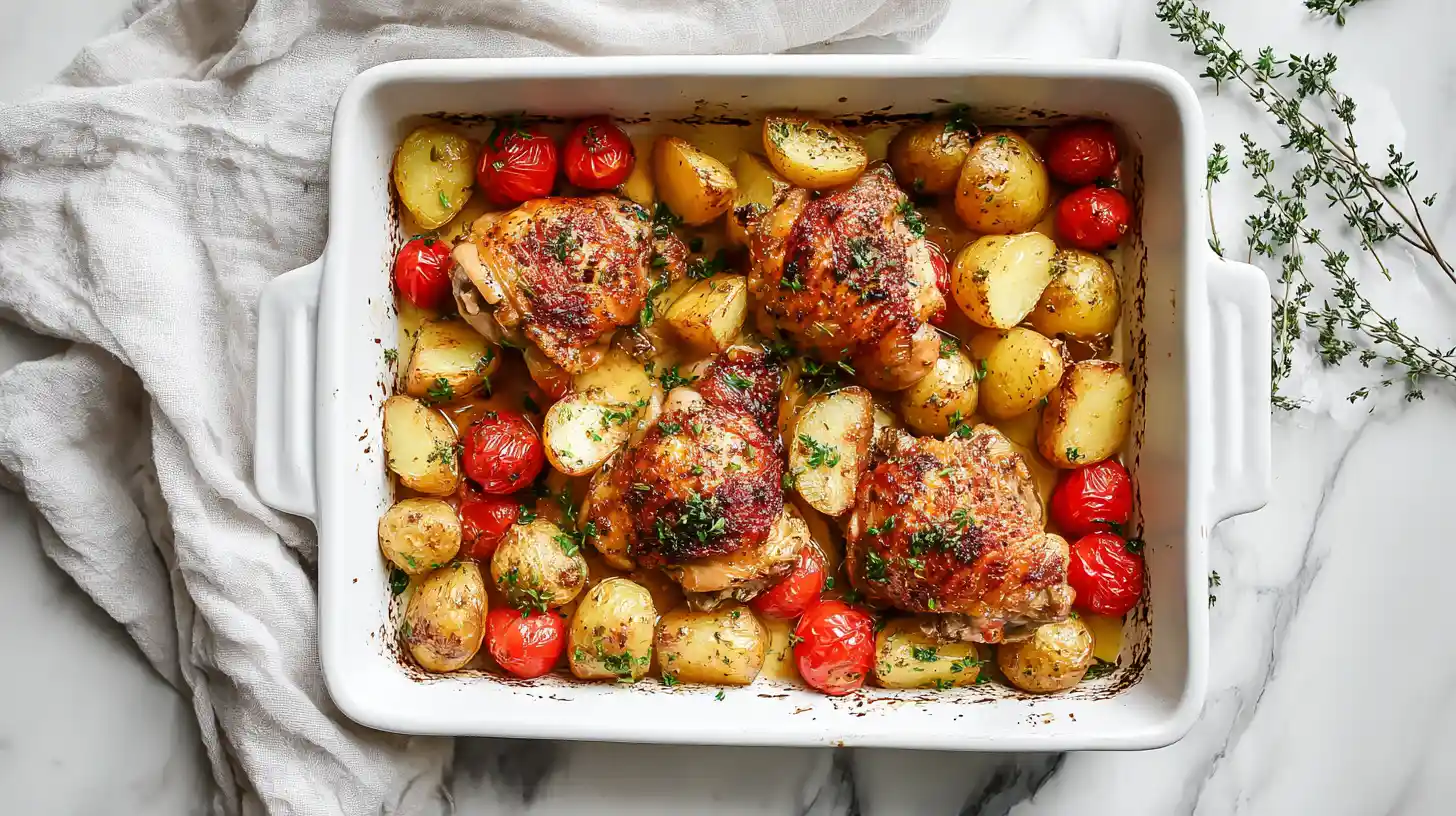 Easy Sheet Pan Chicken Thighs and Potatoes (One Pan Dinner!)